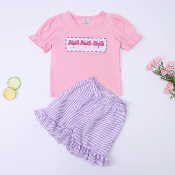 Other - Boutique Embroidered Butterflies Girls Shorts Outfit